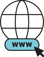 Picto globe et souris d'ordi qui clique sur www