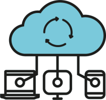 Picto d'un nuage cloud avec différents écrans liés au nuage